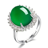 Natural Green Hetian Jade Ring 925 Silver Chinese Jadeite Amulet Charm Jewelry