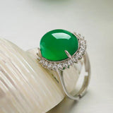 Natural Green Hetian Jade Ring 925 Silver Chinese Jadeite Amulet Charm Jewelry