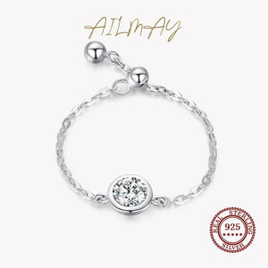 Real 925 Sterling Silver Clear Zircon Chain Link Ring