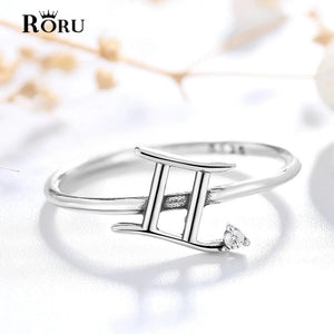 Gemini Constellation Ring 925 Sterling Silver Zirconia Vintage Fine Jewelry