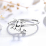 Gemini Constellation Ring 925 Sterling Silver Zirconia Vintage Fine Jewelry