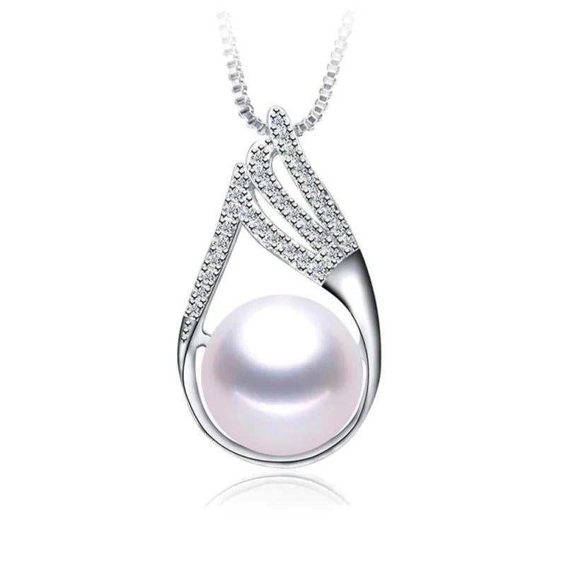 Freshwater Pearl Pendant with Zircon 925 Sterling Silver Necklace