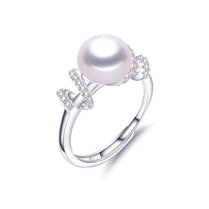 925 Silver Ring Women Party Jewelry Real Pearl 8-9mm