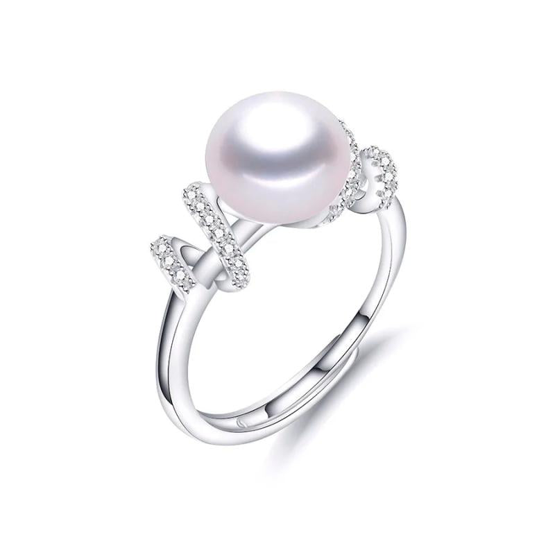 925 Silver Ring Women Party Jewelry Real Pearl 8-9mm