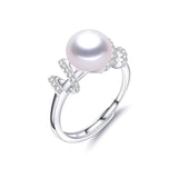 925 Silver Ring Women Party Jewelry Real Pearl 8-9mm