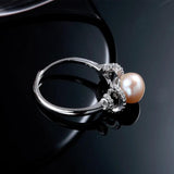925 Silver Ring Women Party Jewelry Real Pearl 8-9mm