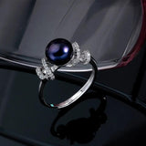 925 Silver Ring Women Party Jewelry Real Pearl 8-9mm