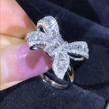 925 Silver Bow Diamond Ring Woman Engagement Wedding Gift