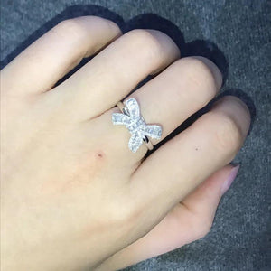 925 Silver Bow Diamond Ring Woman Engagement Wedding Gift