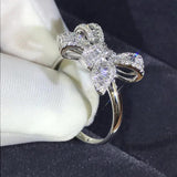 925 Silver Bow Diamond Ring Woman Engagement Wedding Gift