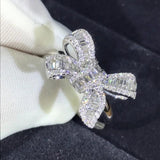 925 Silver Bow Diamond Ring Woman Engagement Wedding Gift