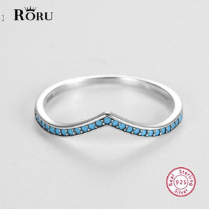 925 Silver Turquoise V Shape Stacking Ring Vintage Jewelry