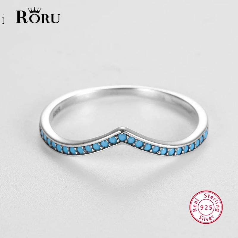 925 Silver Turquoise V Shape Stacking Ring Vintage Jewelry