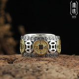 925 Silver Five Emperors Copper Coin Adjustable Ring Ethnic Silver Jewelry