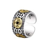 925 Silver Five Emperors Copper Coin Adjustable Ring Ethnic Silver Jewelry
