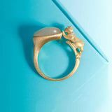 Autumn Zircon Hetian Jade Cat Oval Adjustable Silver Ring