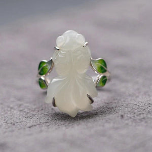 Chinese Enamel Porcelain Jade Goldfish Ring for Women
