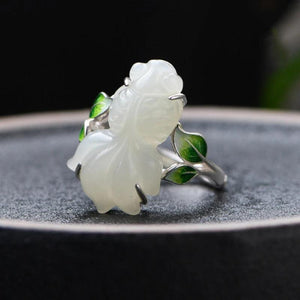 Chinese Enamel Porcelain Jade Goldfish Ring for Women