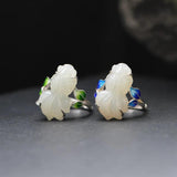Chinese Enamel Porcelain Jade Goldfish Ring for Women