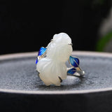 Chinese Enamel Porcelain Jade Goldfish Ring for Women