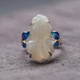 Chinese Enamel Porcelain Jade Goldfish Ring for Women