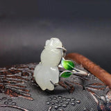 Chinese Enamel Porcelain Jade Goldfish Ring for Women