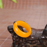 Natural Yellow Jade Ring Chinese Jadeite Hand-Carved Charm Jewellery
