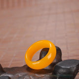 Natural Yellow Jade Ring Chinese Jadeite Hand-Carved Charm Jewellery