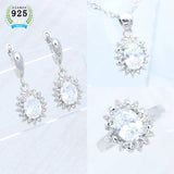 925 Silver Bridal Wedding Jewelry Set CZ Open Ring Pendant Earrings Chain