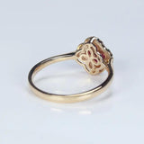 Silver Diamond Ruby Four Leaf Flower Adjustable Ring