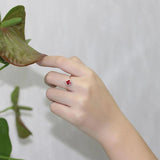 Silver Diamond Ruby Four Leaf Flower Adjustable Ring