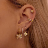 Silver Hoop Drop Dangle Earrings Zircon Butterfly Stud Party Jewelry