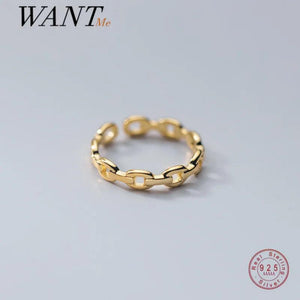 925 Silver Punk Rock Chain Goth Adjustable Finger Couple Ring Women Party