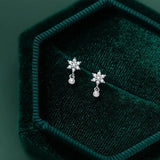 925 Silver Flower Zircon Spiral Stud Earrings for Women