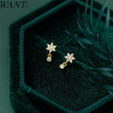 925 Silver Flower Zircon Spiral Stud Earrings for Women