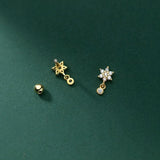 925 Silver Flower Zircon Spiral Stud Earrings for Women