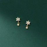 925 Silver Flower Zircon Spiral Stud Earrings for Women