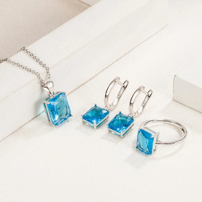 925 Silver Rectangle Zircon Jewelry Set for Women
