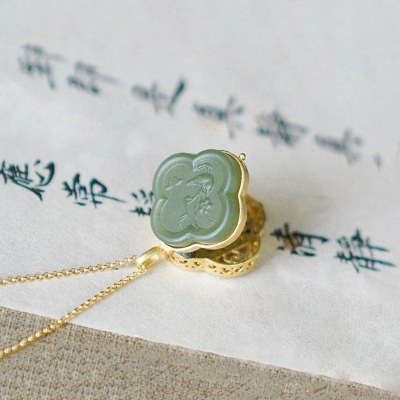 Hetian Green Chalcedony Flower Pendant Necklace for Women