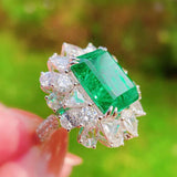 Silver Ring Women Lab Emerald Tourmaline Stone Wedding Anniversary Gift