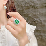 Silver Ring Women Lab Emerald Tourmaline Stone Wedding Anniversary Gift