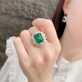 Silver Ring Women Lab Emerald Tourmaline Stone Wedding Anniversary Gift