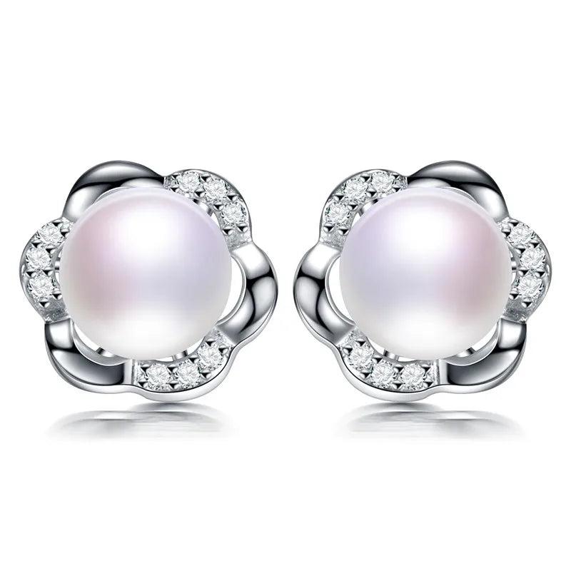 Freshwater Pearl Stud Earrings 925 Sterling Silver Zircon Cross Earrings