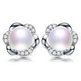 Freshwater Pearl Stud Earrings 925 Sterling Silver Zircon Cross Earrings