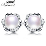 Freshwater Pearl Stud Earrings 925 Sterling Silver Zircon Cross Earrings