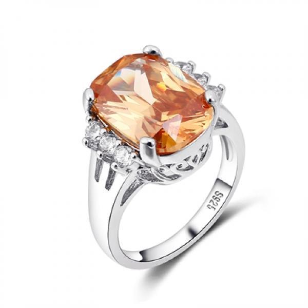 Oval Champagne Zircon Ring S925 Sterling Silver Women's Jewelry