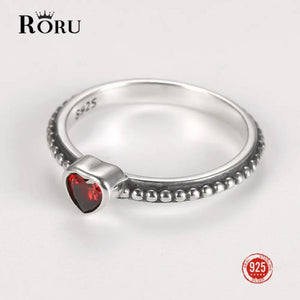 S925 Women's Red CZ Heart Ring Fine Jewelry
