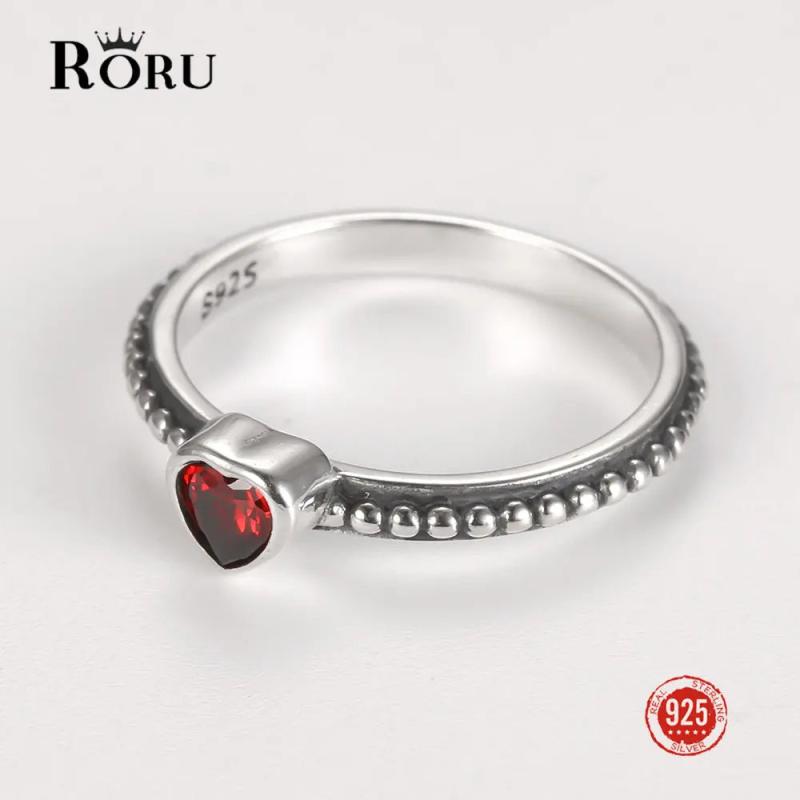 S925 Women's Red CZ Heart Ring Fine Jewelry