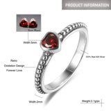 S925 Women's Red CZ Heart Ring Fine Jewelry