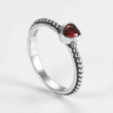 S925 Women's Red CZ Heart Ring Fine Jewelry
